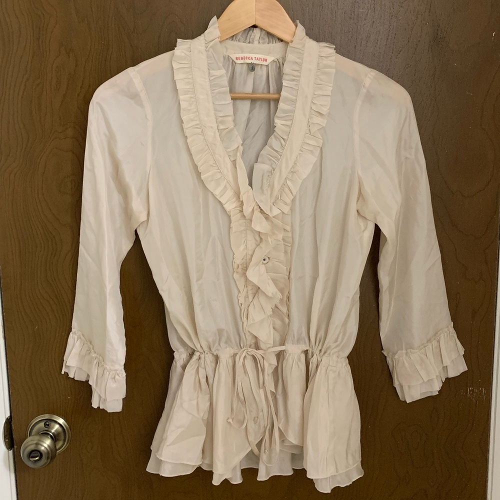 Rebecca Taylor Silk Ruffle Peasant Blouse